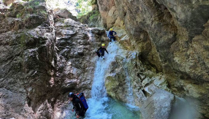 Private canyoning tour with friends in Fratarca Canyon, Soča Valley Friends on a private canyoning adventure in Fratarca Canyon, Soča Valley