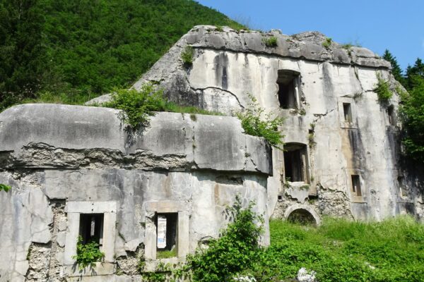 Historic remains of Fort Hermann, Bovec Ruins of Fort Hermann above Bovec in the Soča Valley