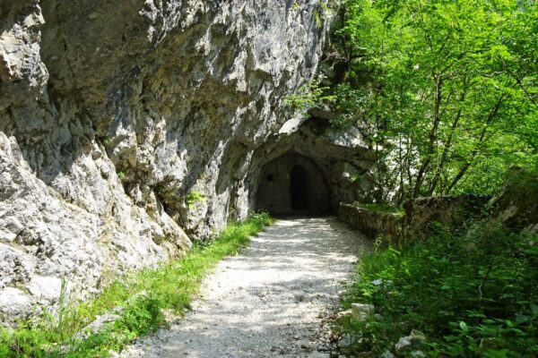 Tunnel entrance to Fort Hermann Tunnel leading to Fort Hermann near Bovec