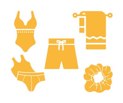 Icon showing essential items to bring for rafting: swimwear, towel, and a change of clothes.